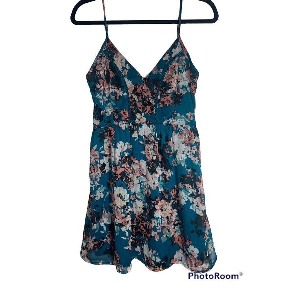 ZOE & Rose Band of Gypsies Teal Floral Dress Short Length Fit & Flare E